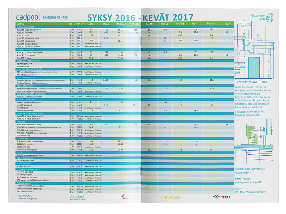 Cadpool Course Schedule 2016-2017 print design brochure inside