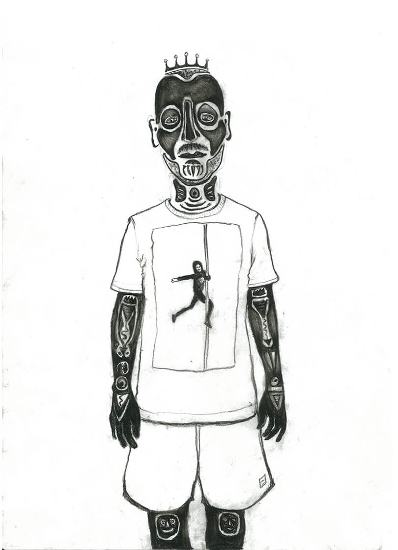 Visio Festival 2022 Charcoal portrait of Cool DJ Pinball by VV-machine